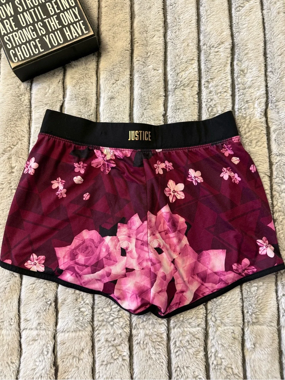Justice Maroon Floral Athletic Shorts with Pink Accents